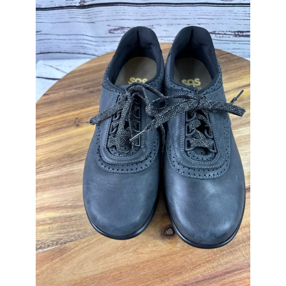Women's SAS Black Leather Lace-Up Sneakers Size 7 - Picture 3 of 13